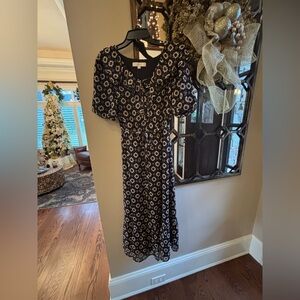 LOFT Black and White Patterned Midi Dress